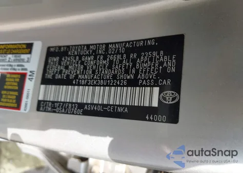 2011 Toyota Camry Le z USA, uszkodzony, nr VIN 4T1BF3EK3BU122426